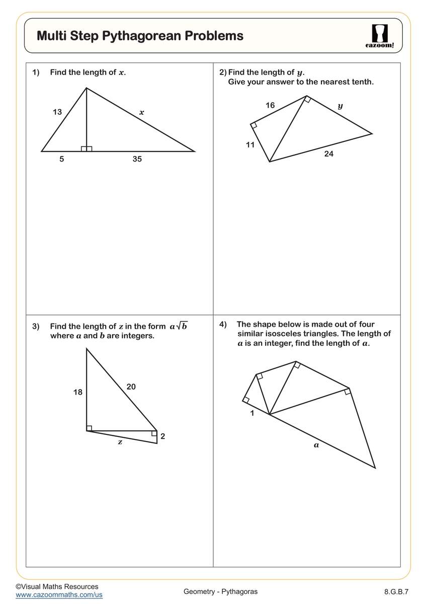 Multi Step Pythagorean Problems Worksheet Fun And Engaging 8th Grade And IM 1 Geometry Worksheet Cazoom Math Multi Step Pythagorean Problems Worksheet Fun And Engaging 8th Grade And IM 1 Geometry Worksheet Cazoom Math