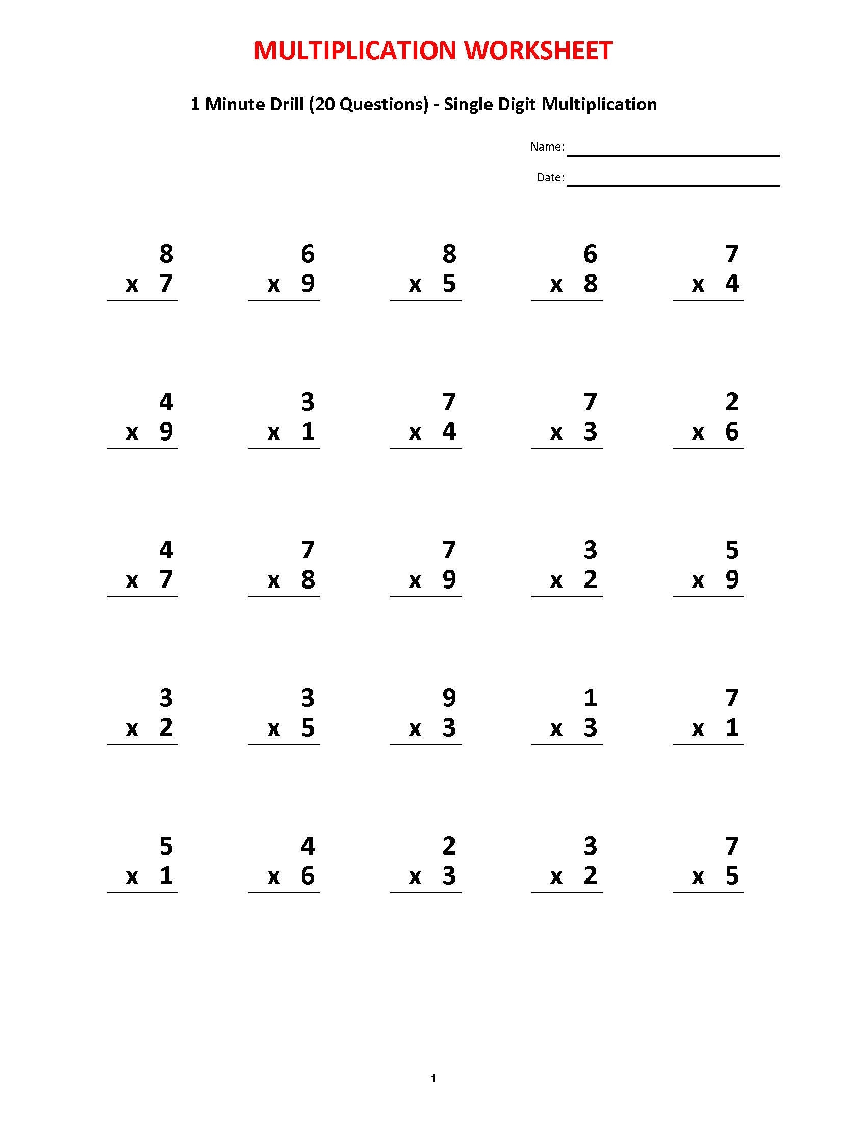 Multiplication 1 Minute Drill 10 Math Worksheets With Answers PDF Etsy Anyone Else Remember The One Minute Multiplication Tests In Elementary School R Nostalgia
