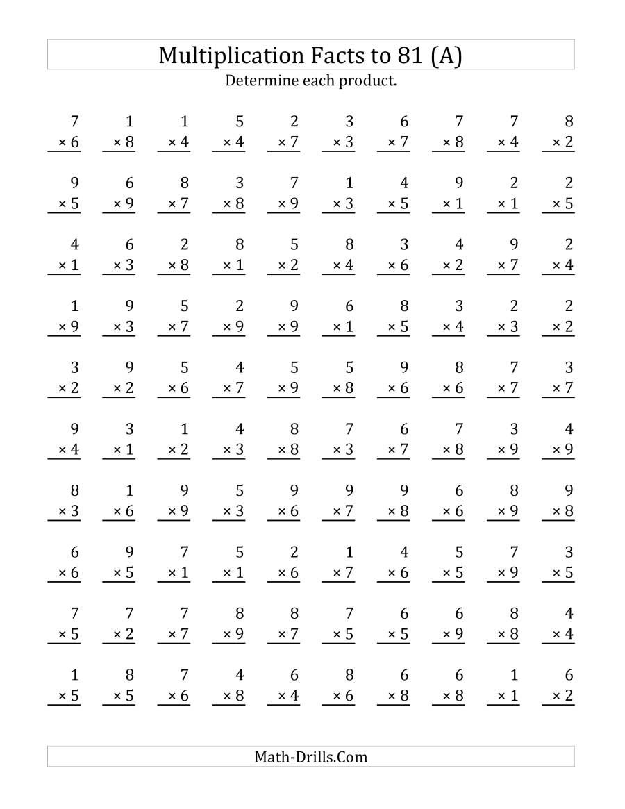 Multiplication Facts To 81 100 Questions No Zeros A Worksheets Library Multiplication Facts To 81 100 Questions No Zeros A Worksheets Library