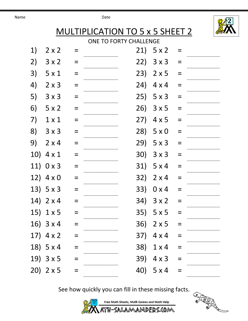 Multiplication To 5x5 Worksheets For 2nd Grade Multiplication Worksheets K12 Math Worksheets