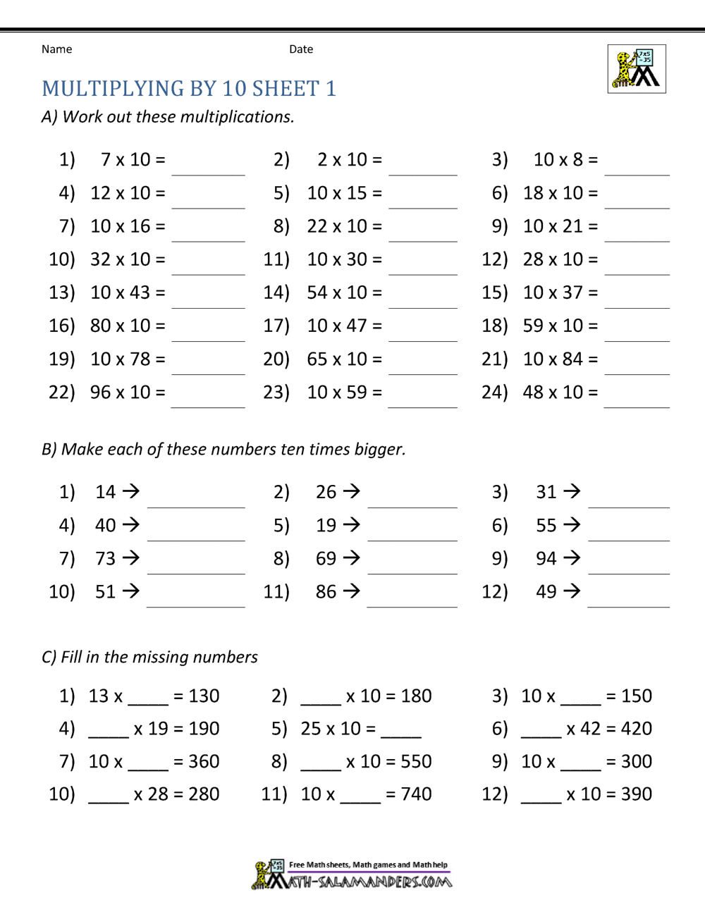Multiplying By 10 And 100 Worksheets Worksheets Library