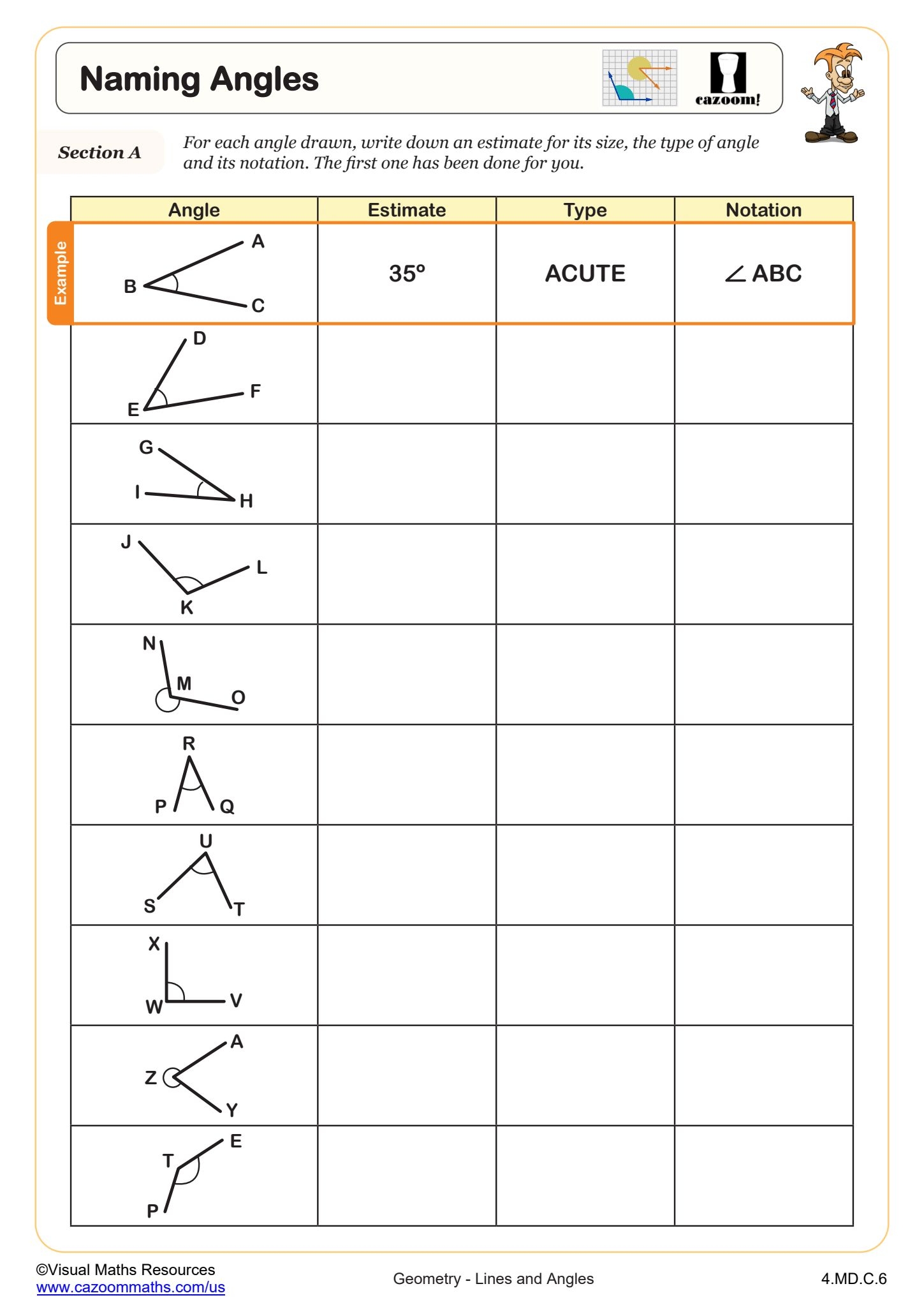 Calculating Angles B With Clues Worksheet PDF Printable Geometry Worksheet Cazoom Math