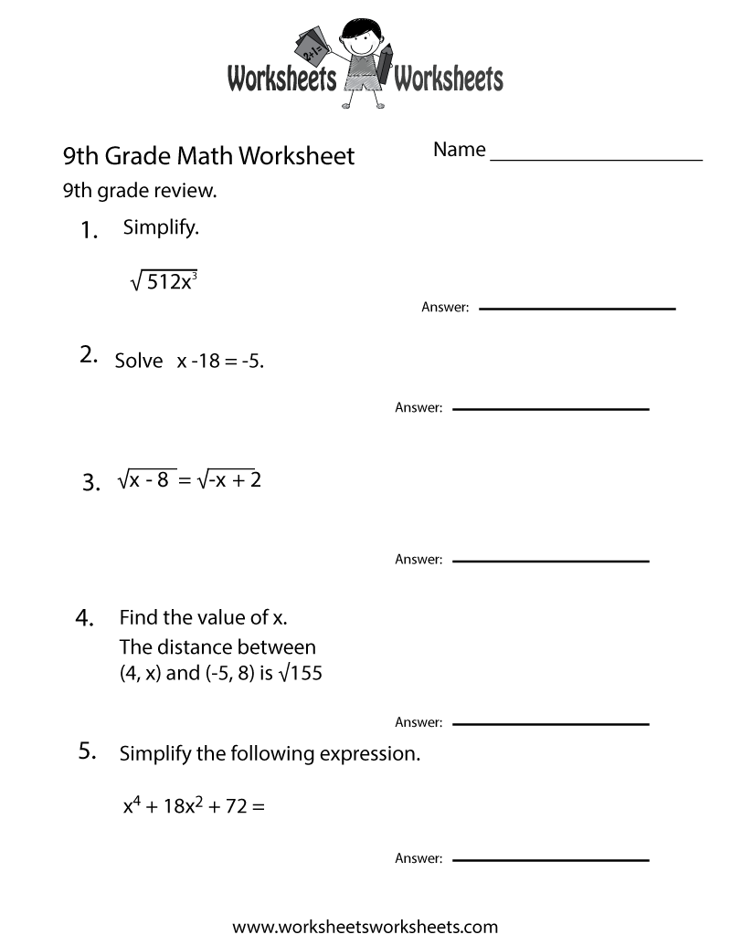 Ninth Grade Math Practice Worksheet Worksheets Worksheets Free Printable 9th Grade Math Review Worksheet