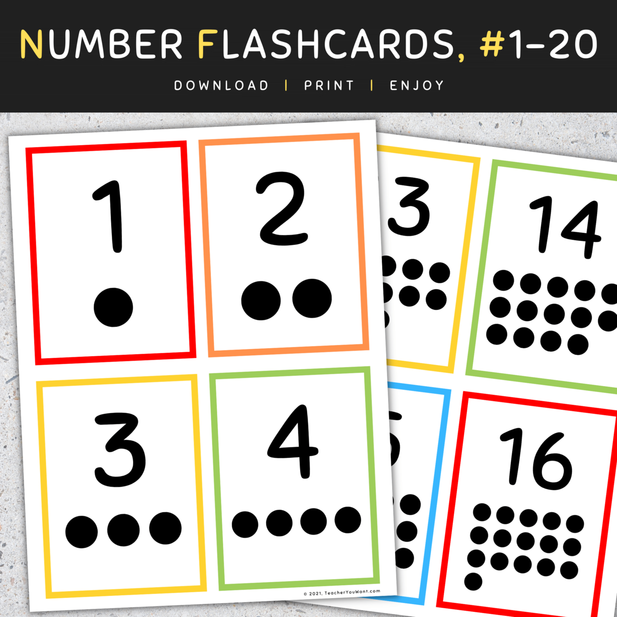 Number Flashcards With Counting Dots Ten Frames 1 20 Made By Teachers Free Math Flashcard Templates To Edit And Print Canva
