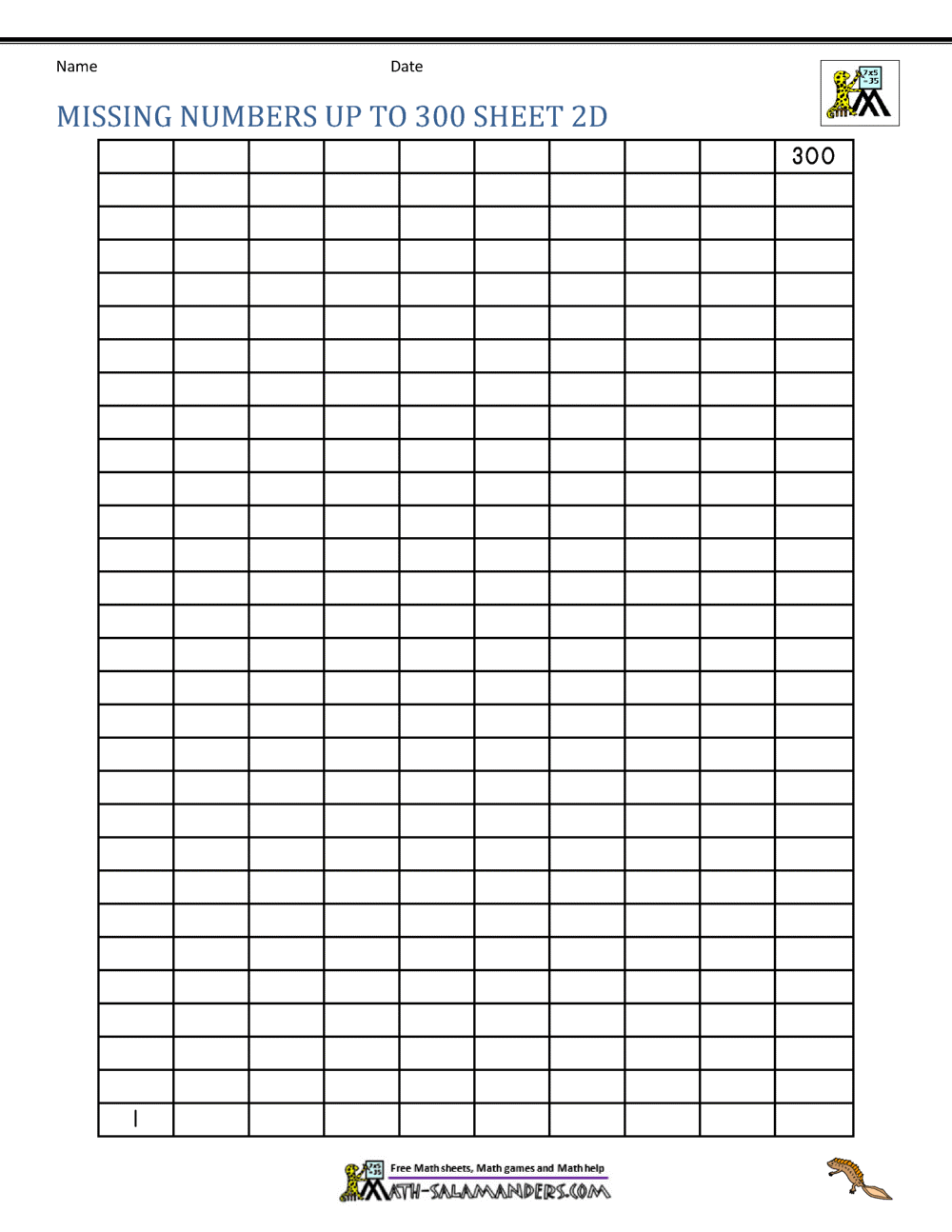 Number Grid Up To 300