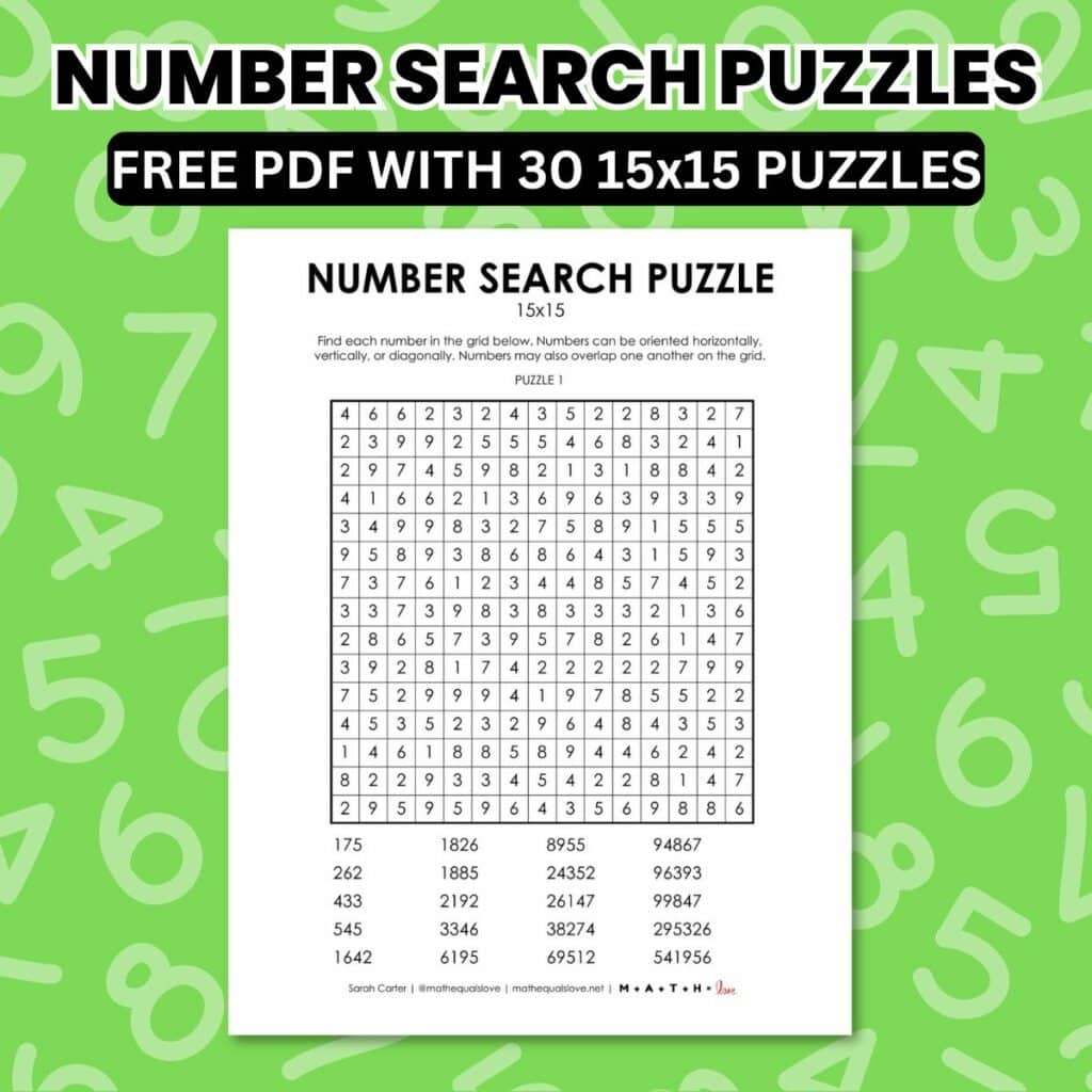 Number Search Puzzles Math Love