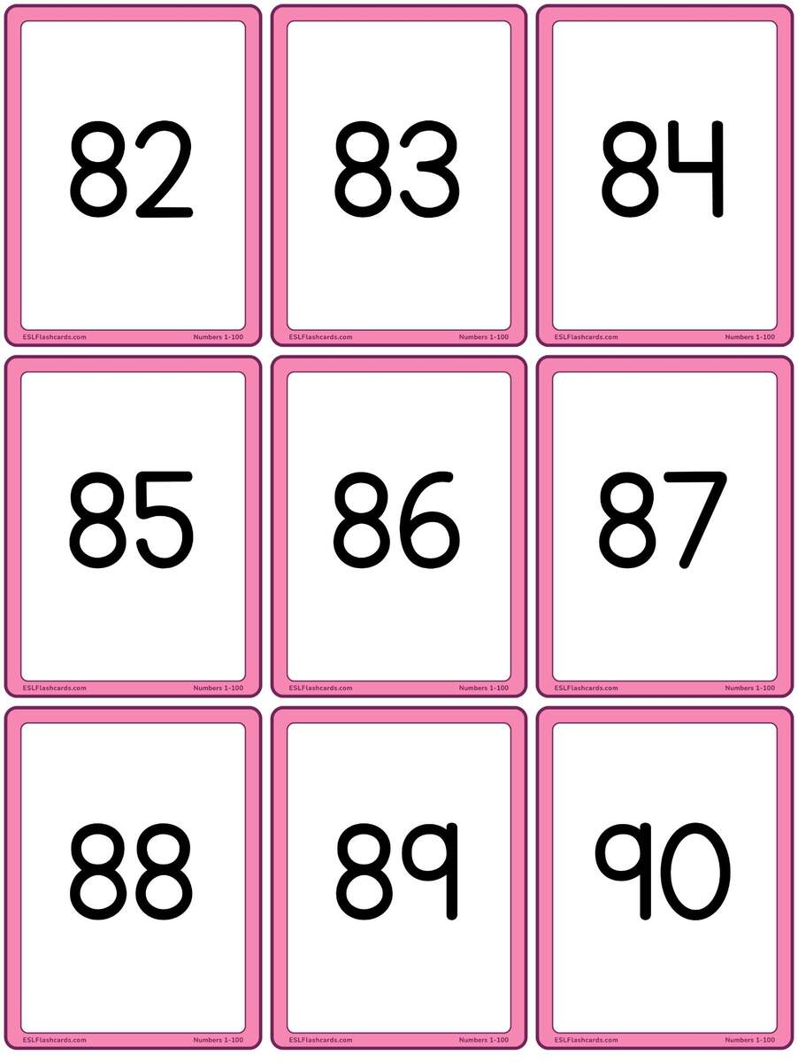 Numbers 1 To 100 ESL Flashcards