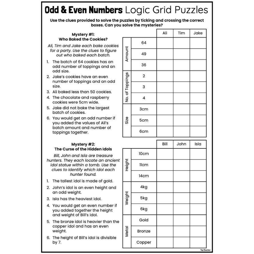 Odd Even Numbers Logic Grid Puzzles Top Teacher Odd Even Numbers Logic Grid Puzzles Top Teacher