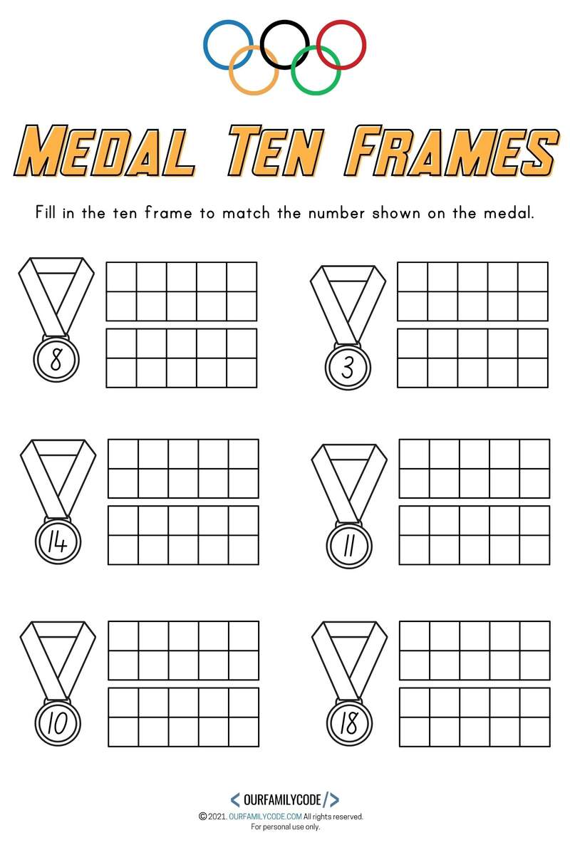 Olympic Medal Ten Frames Worksheets For Kids Our Family Code