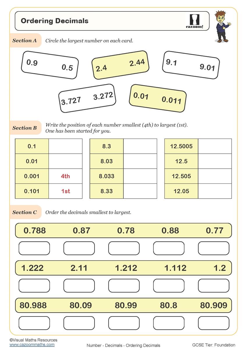 Ordering Decimals Worksheet Printable PDF Ordering Decimals Worksheet Multiplying Decimals Worksheets
