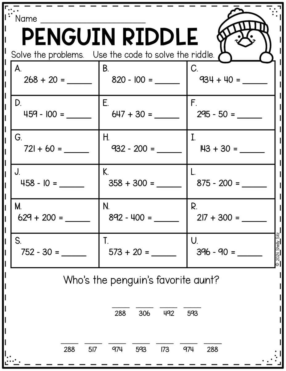 Penguin Math Freebie Second Grade Teaching Blog