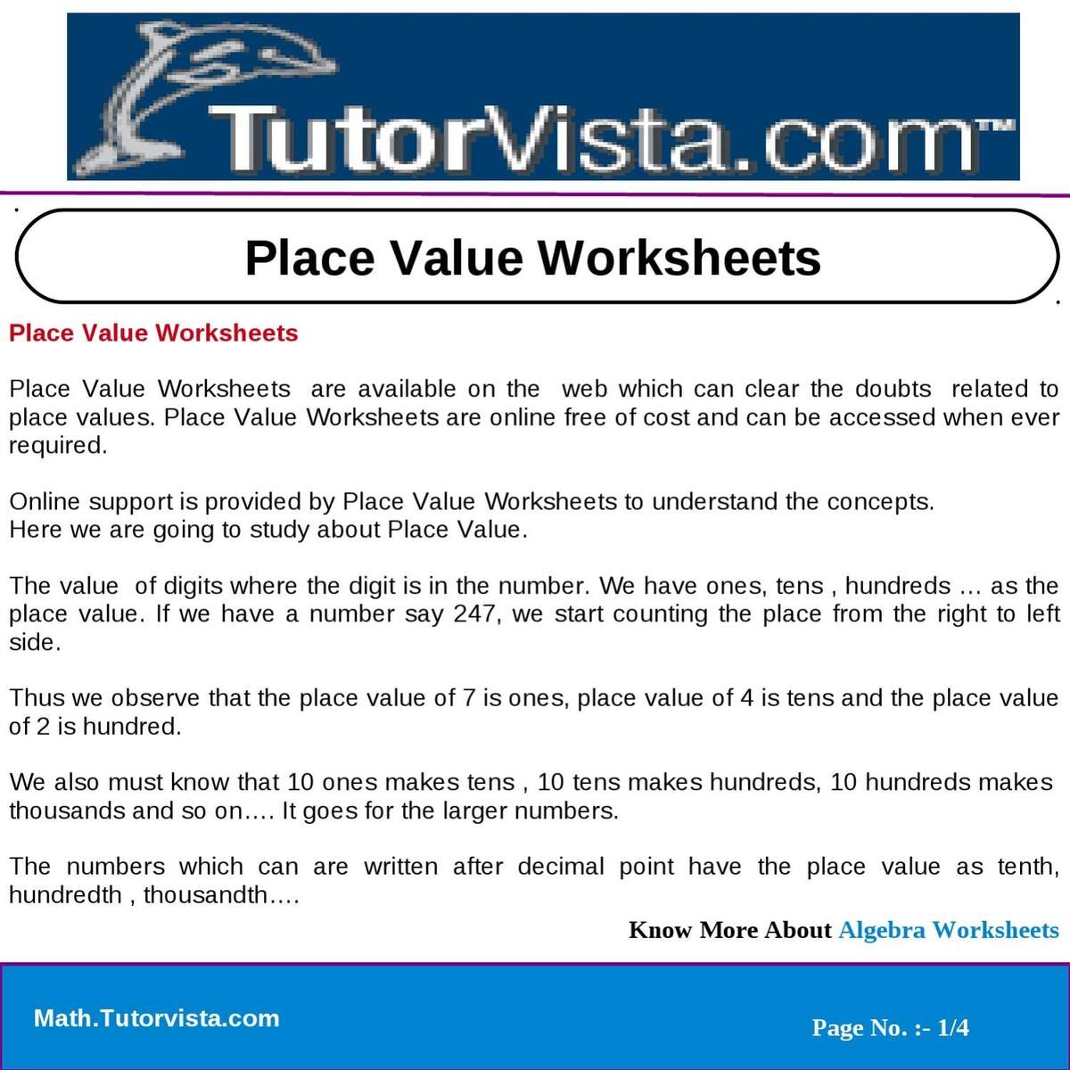 Place Value Worksheets By Tutorvista Team Issuu Worksheets Library