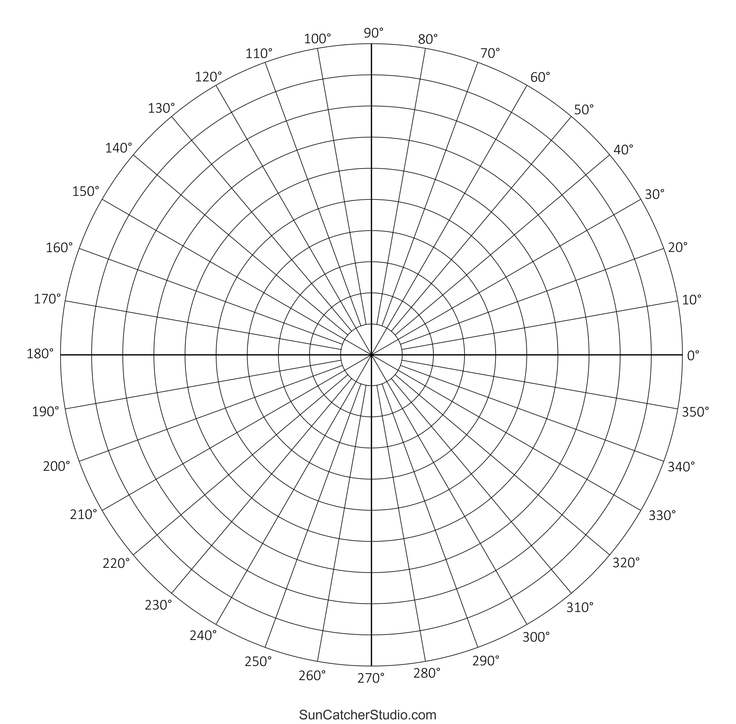 Polar Graph Paper Printable PDF With Radians And Degrees Free Printables Lettering SVG Files Tools Apps