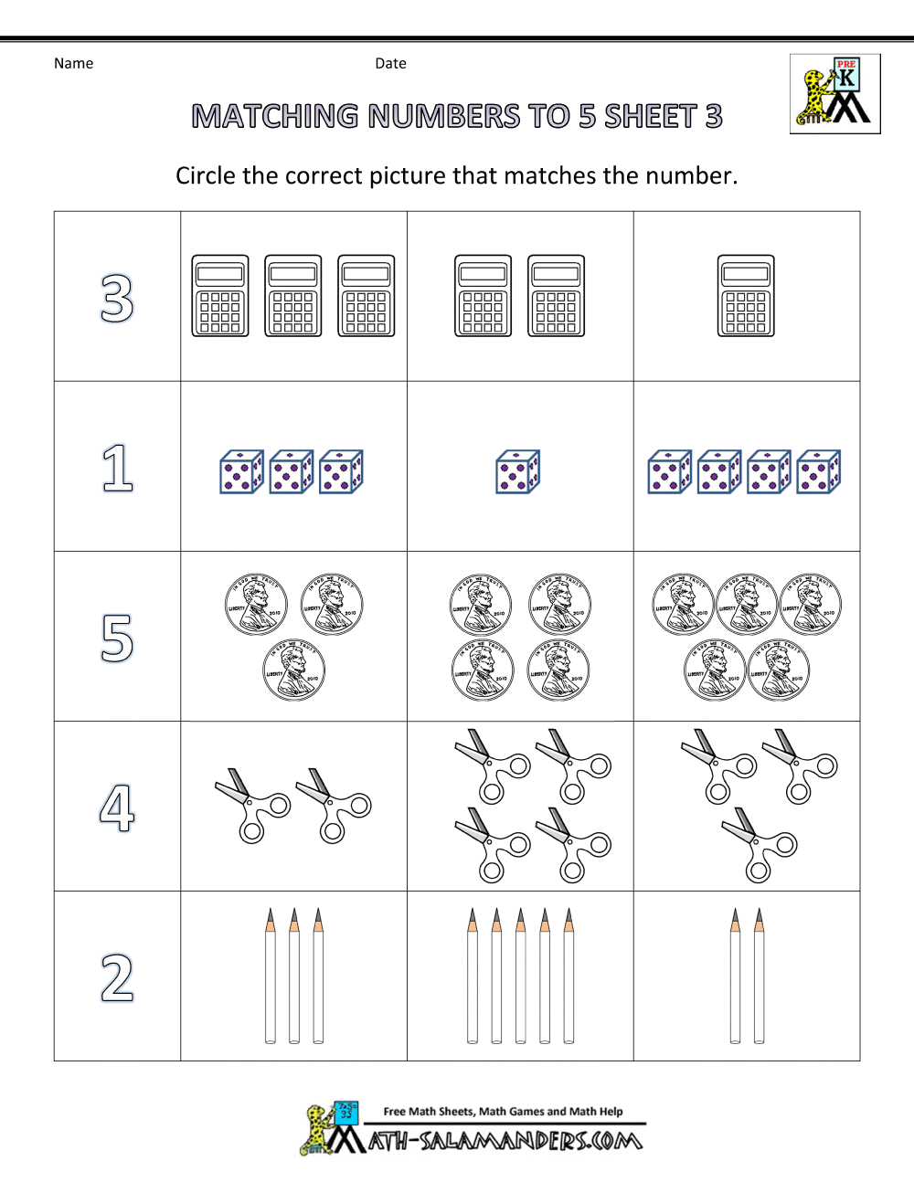 Preschool Math Worksheets Matching To 5 Preschool Math Worksheets Matching To 5