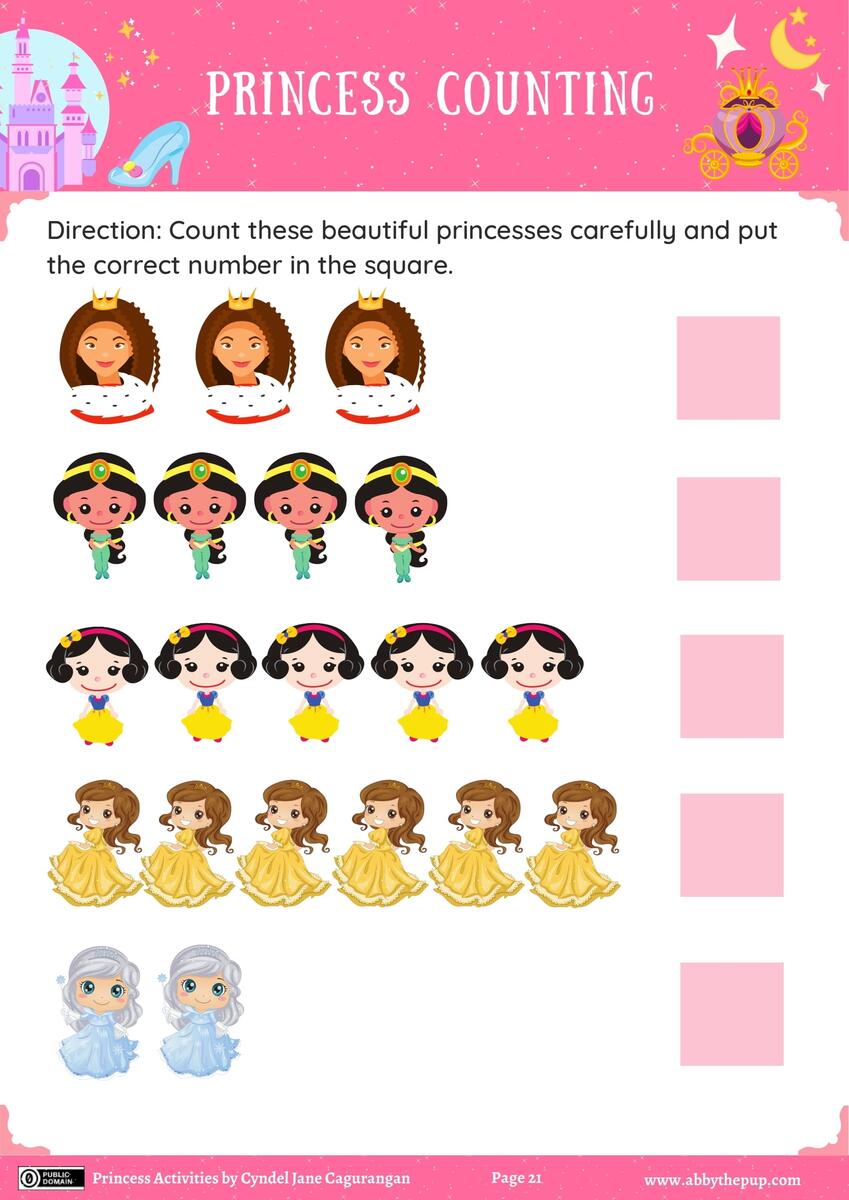 Princess Activity Counting Worksheet Free Printable Worksheets