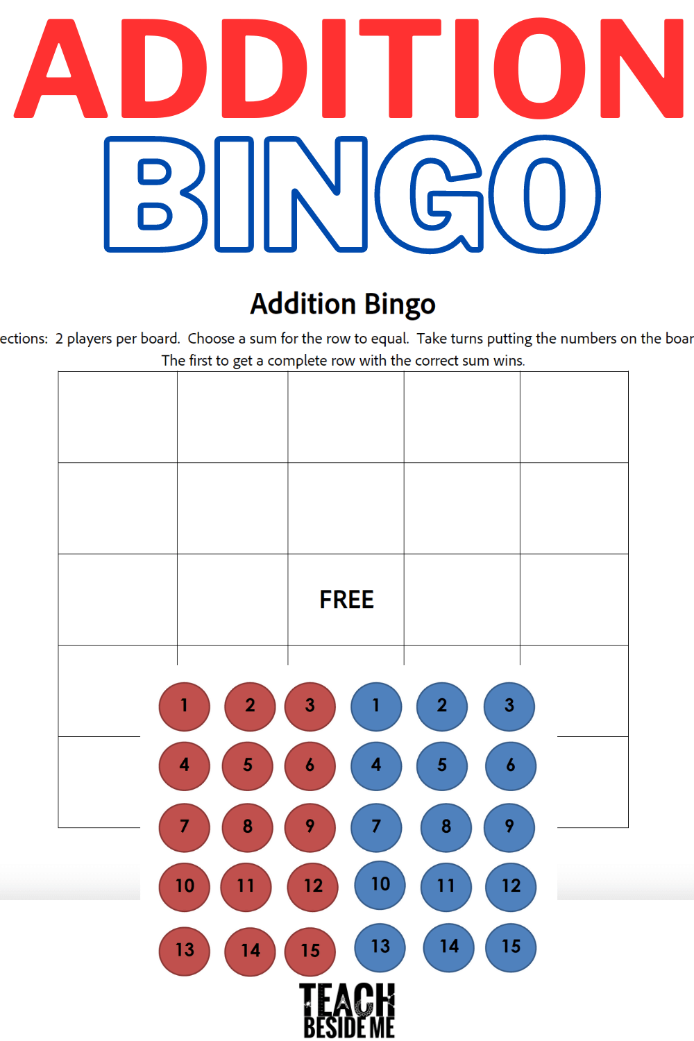 Printable Addition Bingo Game Teach Beside Me Printable Addition Bingo Game Teach Beside Me