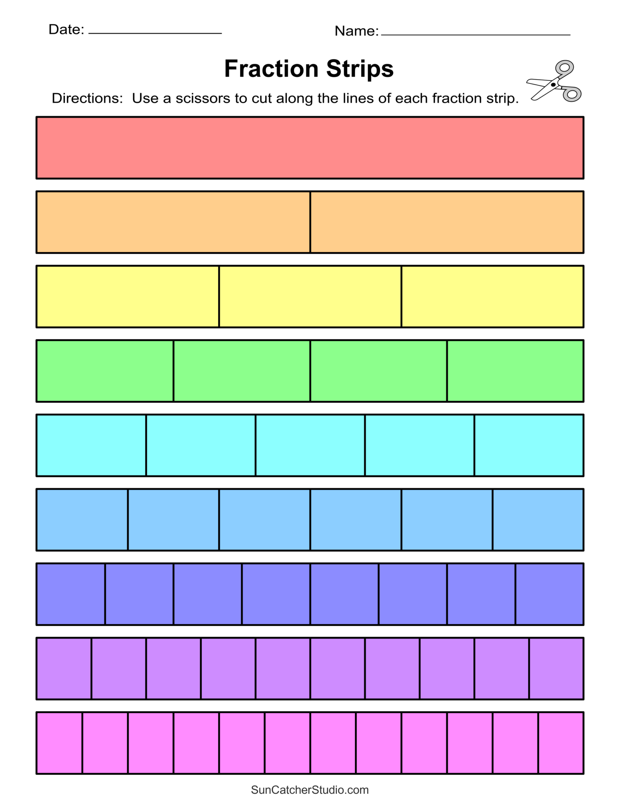 Printable Fraction Strips And Fraction Bars Free Printables Lettering SVG Files Tools Apps