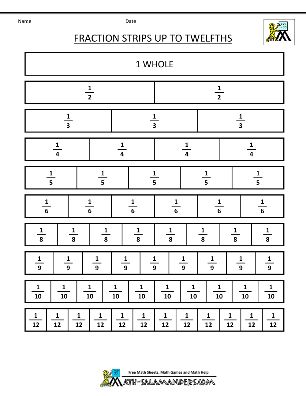 Printable Fraction Strips Fraction Strips Superstar Worksheets