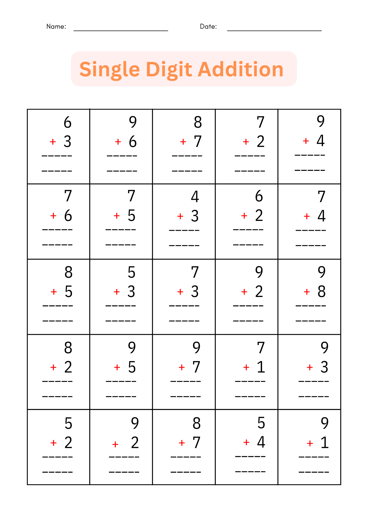 Printable Single Digit Addition 1 To 10 Number Math Worksheets For Grade 1 2 3 Made By Teachers Printable Single Digit Addition 1 To 10 Number Math Worksheets For Grade 1 2 3 Made By Teachers
