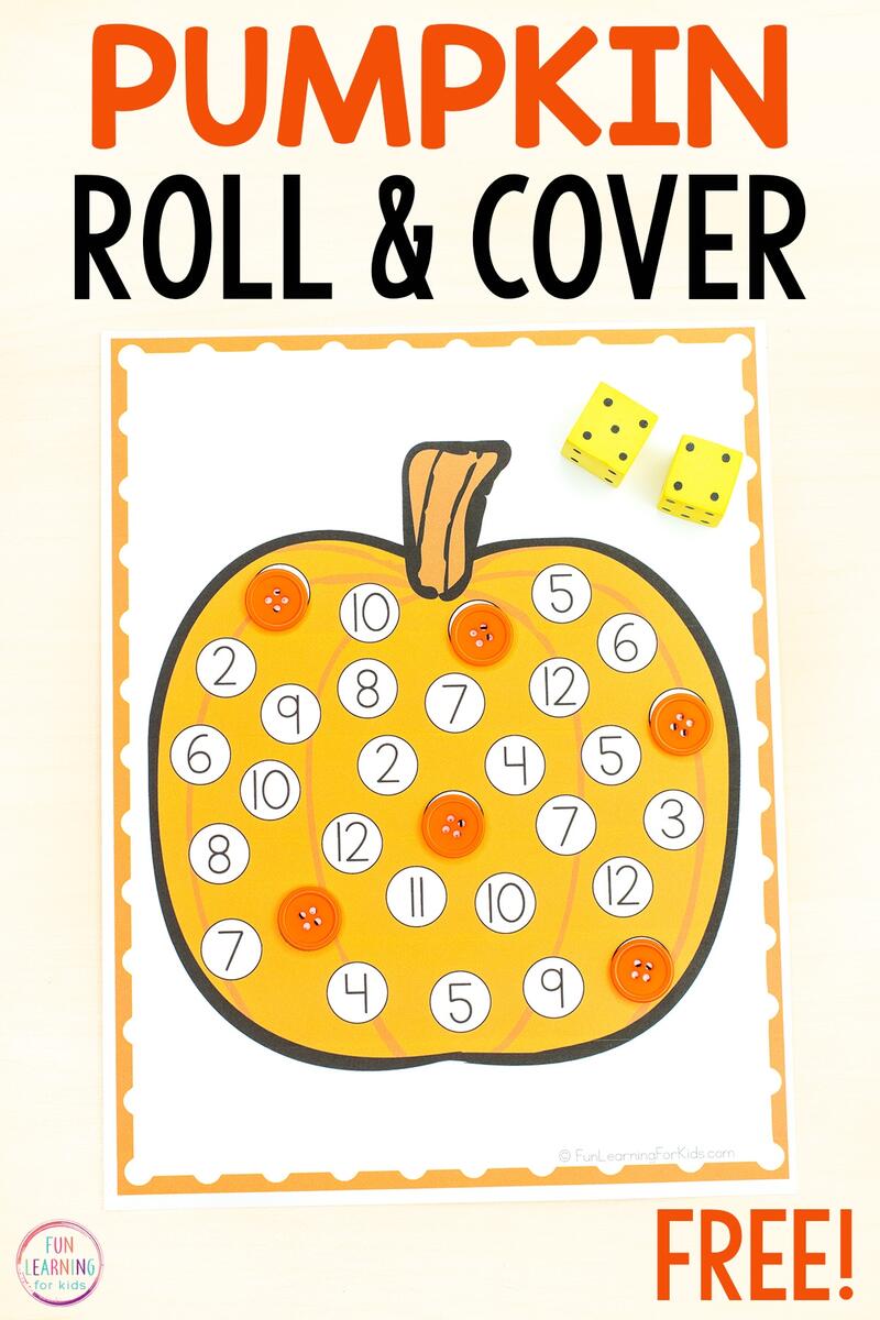 Pumpkin Roll And Cover Number Mats Free Printable