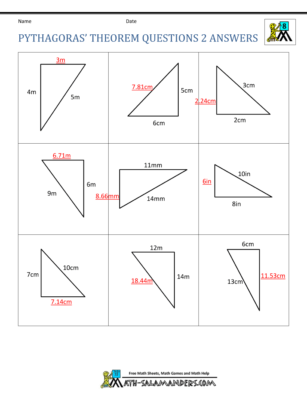 Pythagoras Theorem Questions Pythagoras Theorem Questions