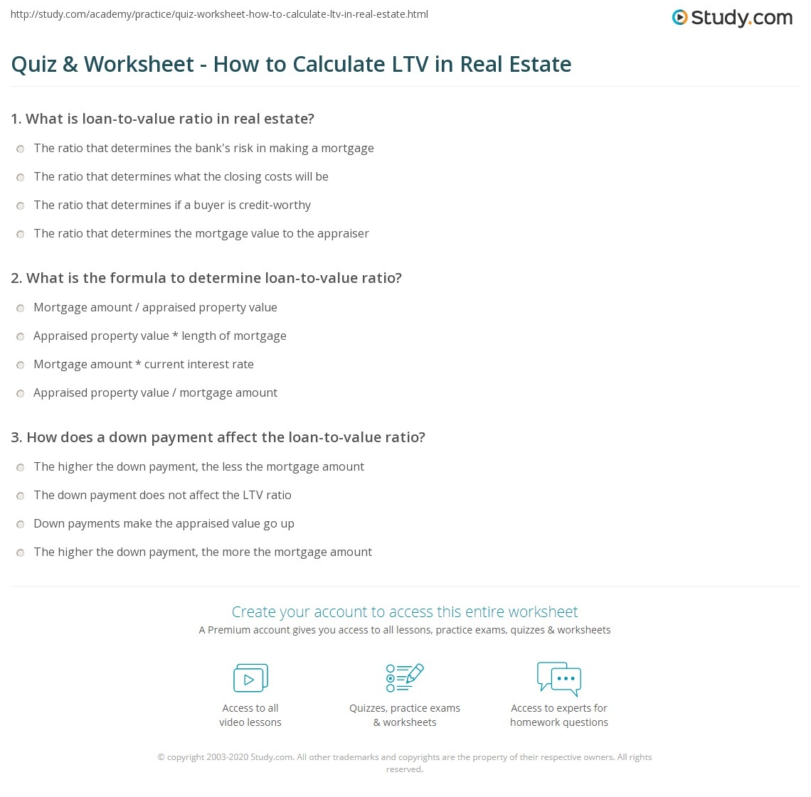 Quiz Worksheet How To Calculate LTV In Real Estate Study Quiz Worksheet How To Calculate LTV In Real Estate Study