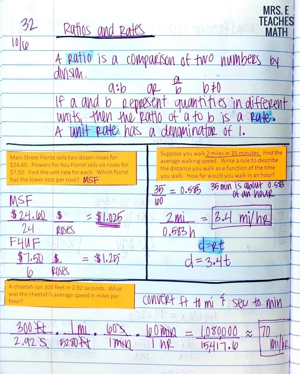 Ratios Rates And Proportions INB Pages Mrs E Teaches Math