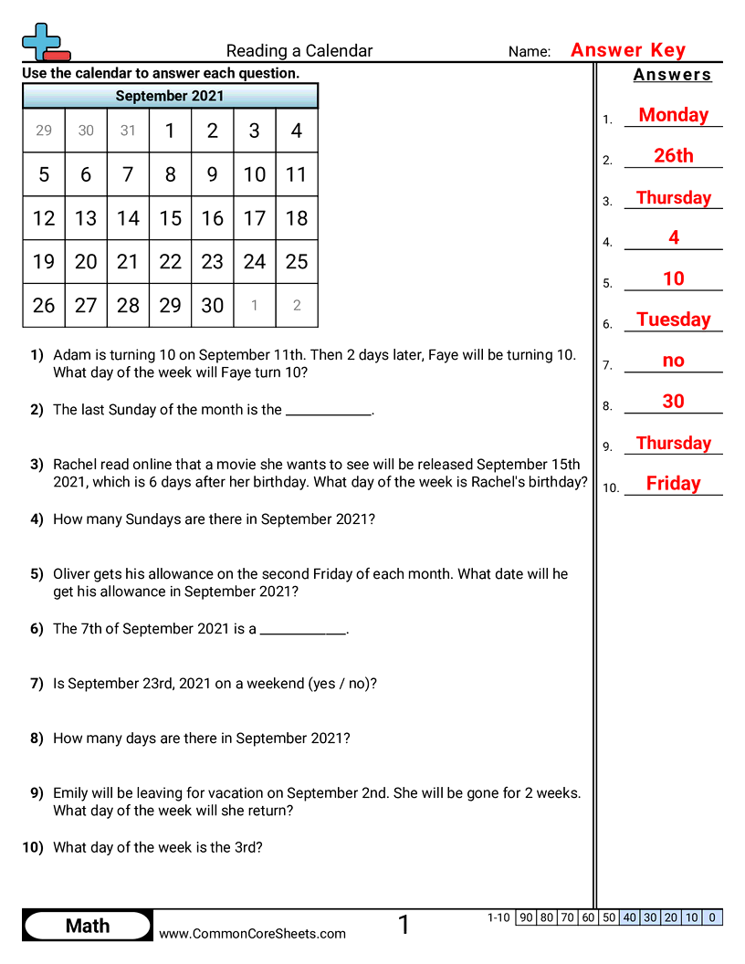 Reading A Calendar Worksheet Download Reading A Calendar Worksheet Download
