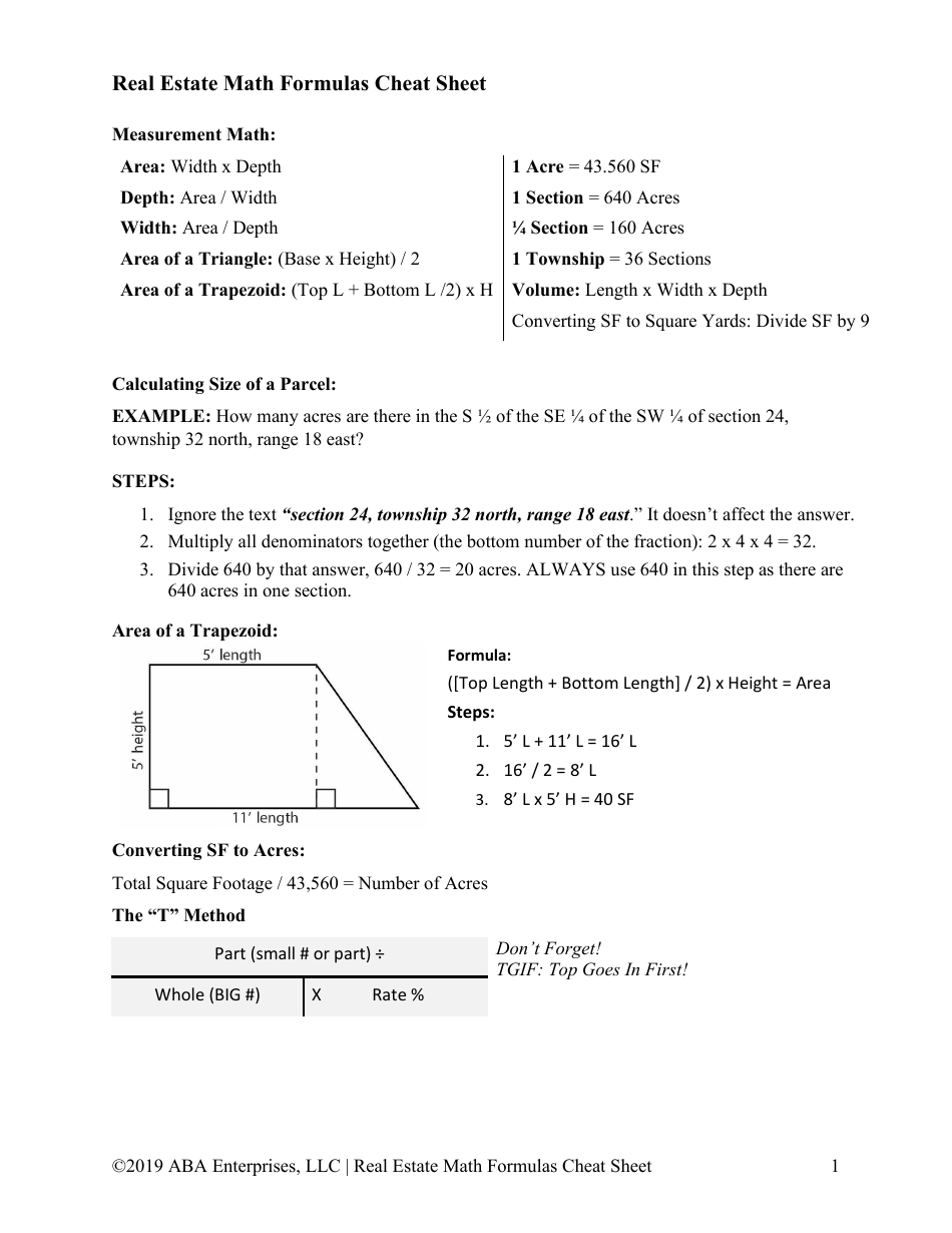 Real Estate Math Formulas Cheat Sheet Fill Out Sign Online And Download PDF Templateroller Real Estate Math Formulas Cheat Sheet Fill Out Sign Online And Download PDF Templateroller