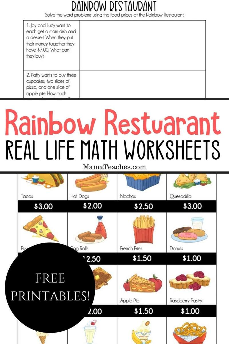 Real Life Math Rainbow Restaurant Mama Teaches