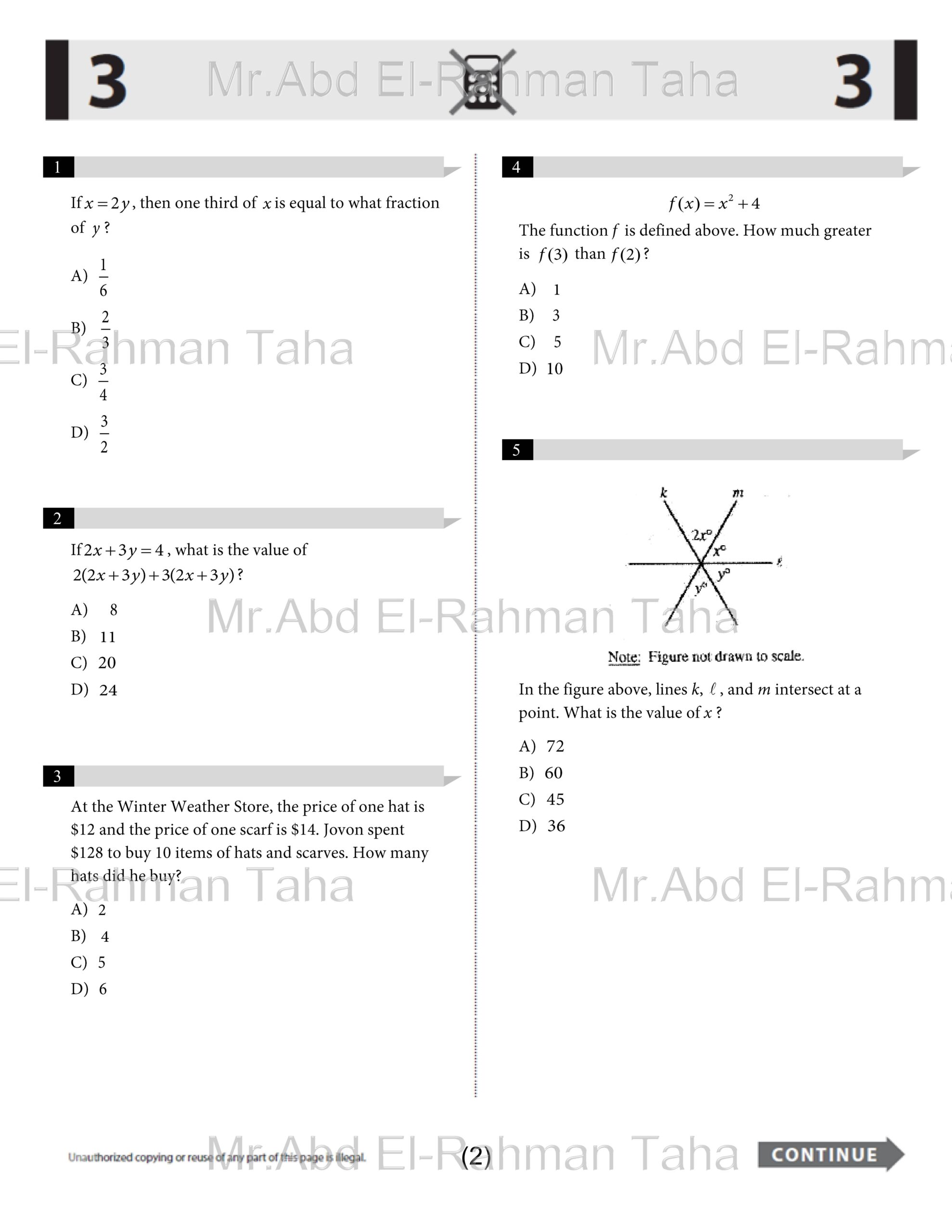 Realistic SAT Math Practice Test With Answer Key Exam 1 2019