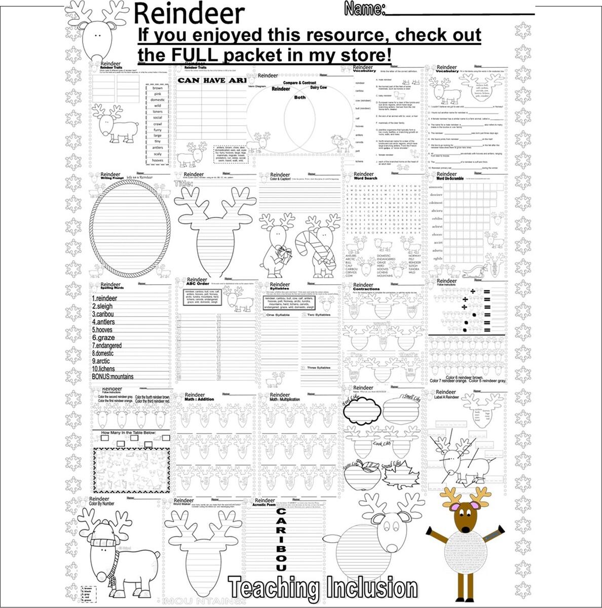 Reindeer MATH Worksheets Addition Subtraction Multiplication Counting Christmas Made By Teachers