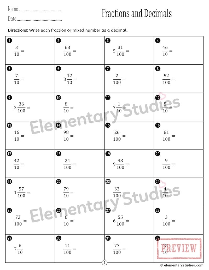 Relate Fractions And Decimals Tenths And Hundredths Elementary Studies Relate Fractions And Decimals Tenths And Hundredths Elementary Studies