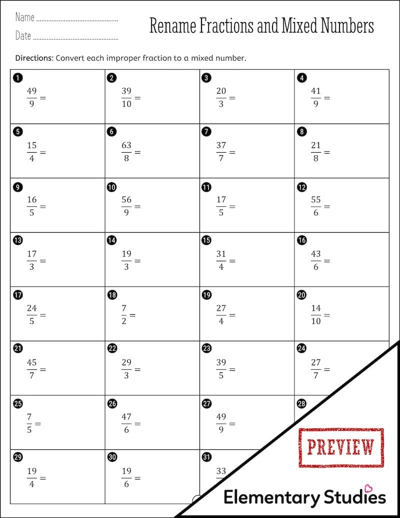 Renaming Fractions And Mixed Numbers Worksheets Elementary Studies Renaming Fractions And Mixed Numbers Worksheets Elementary Studies