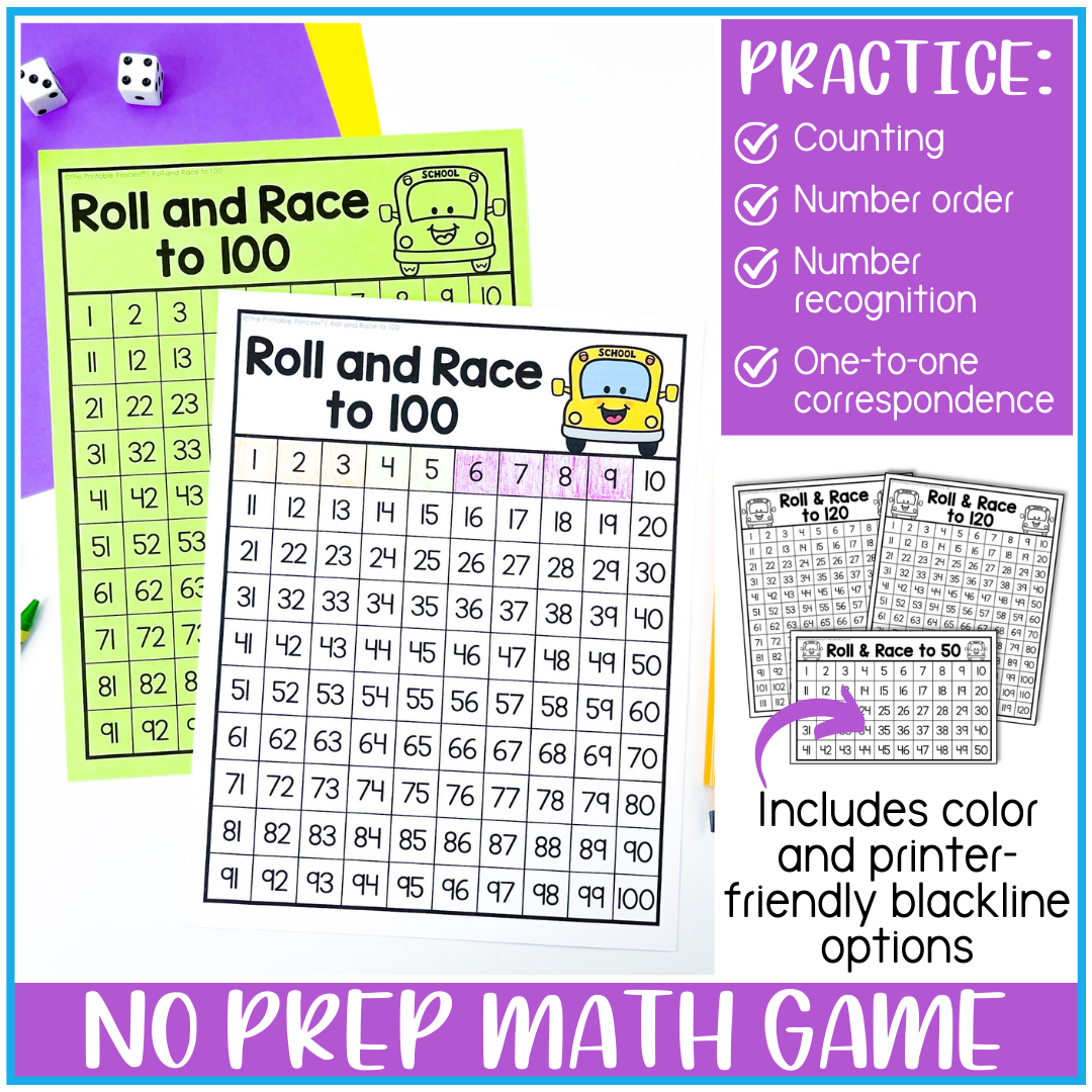 Roll And Race Numbers To 50 100 And 120 The Printable Princess Roll And Race Numbers To 50 100 And 120 The Printable Princess