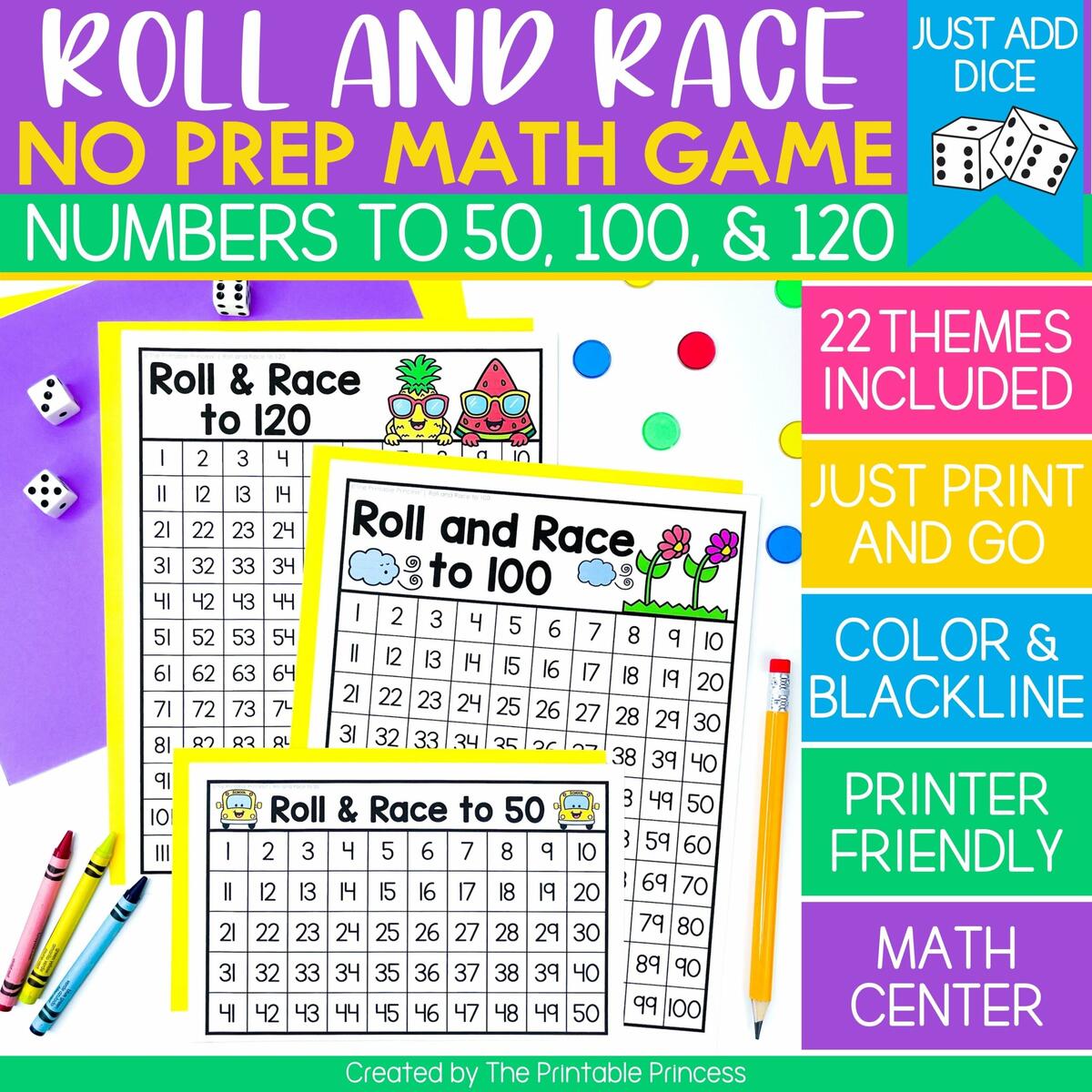 Roll And Race Numbers To 50 100 And 120 The Printable Princess Roll And Race Numbers To 50 100 And 120 The Printable Princess