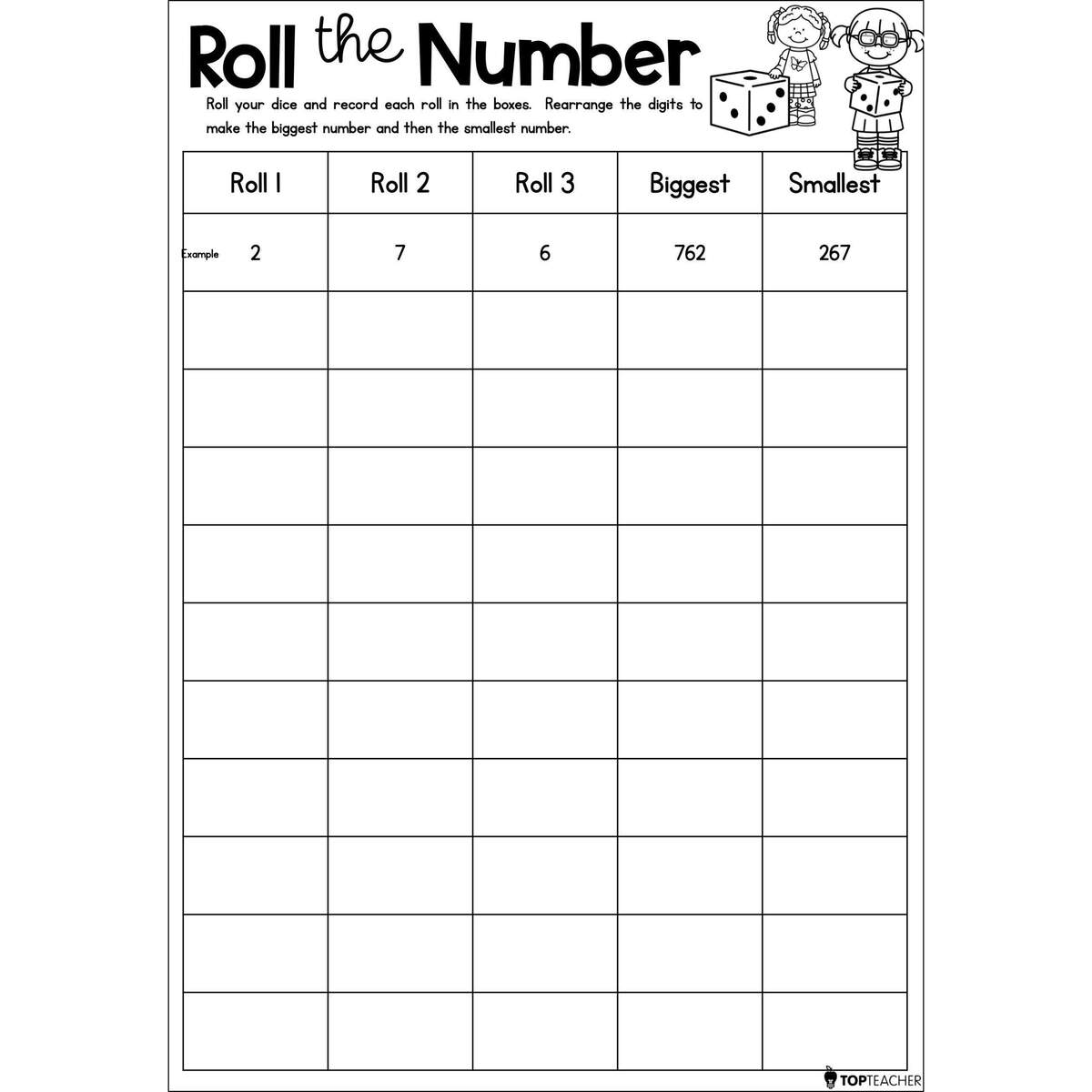 Roll The Number 3 Digits Top Teacher