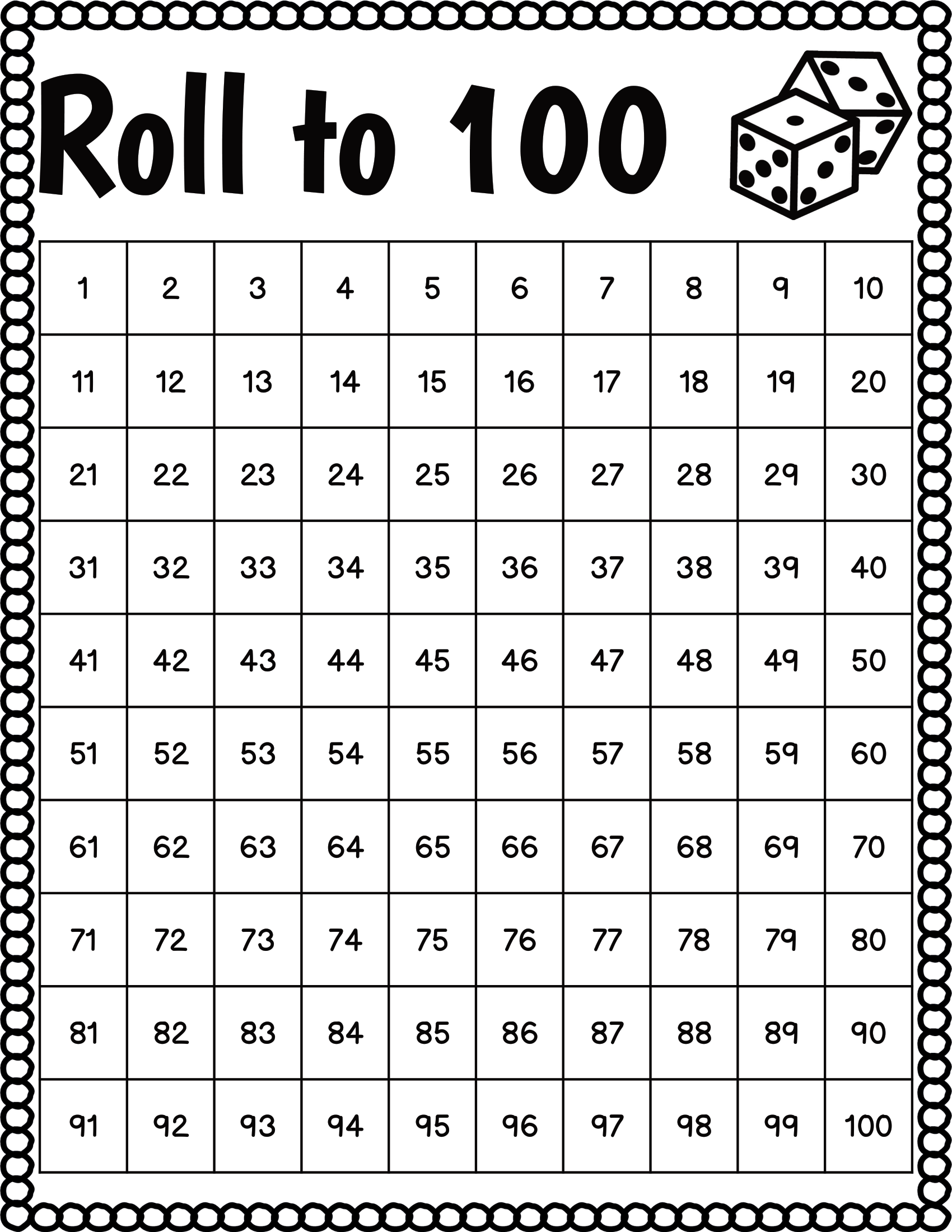 Roll To 100 Math Center For Kindergarten First Grade And Second Grade Students Made By Teachers Roll And Race Numbers To 50 100 And 120 The Printable Princess