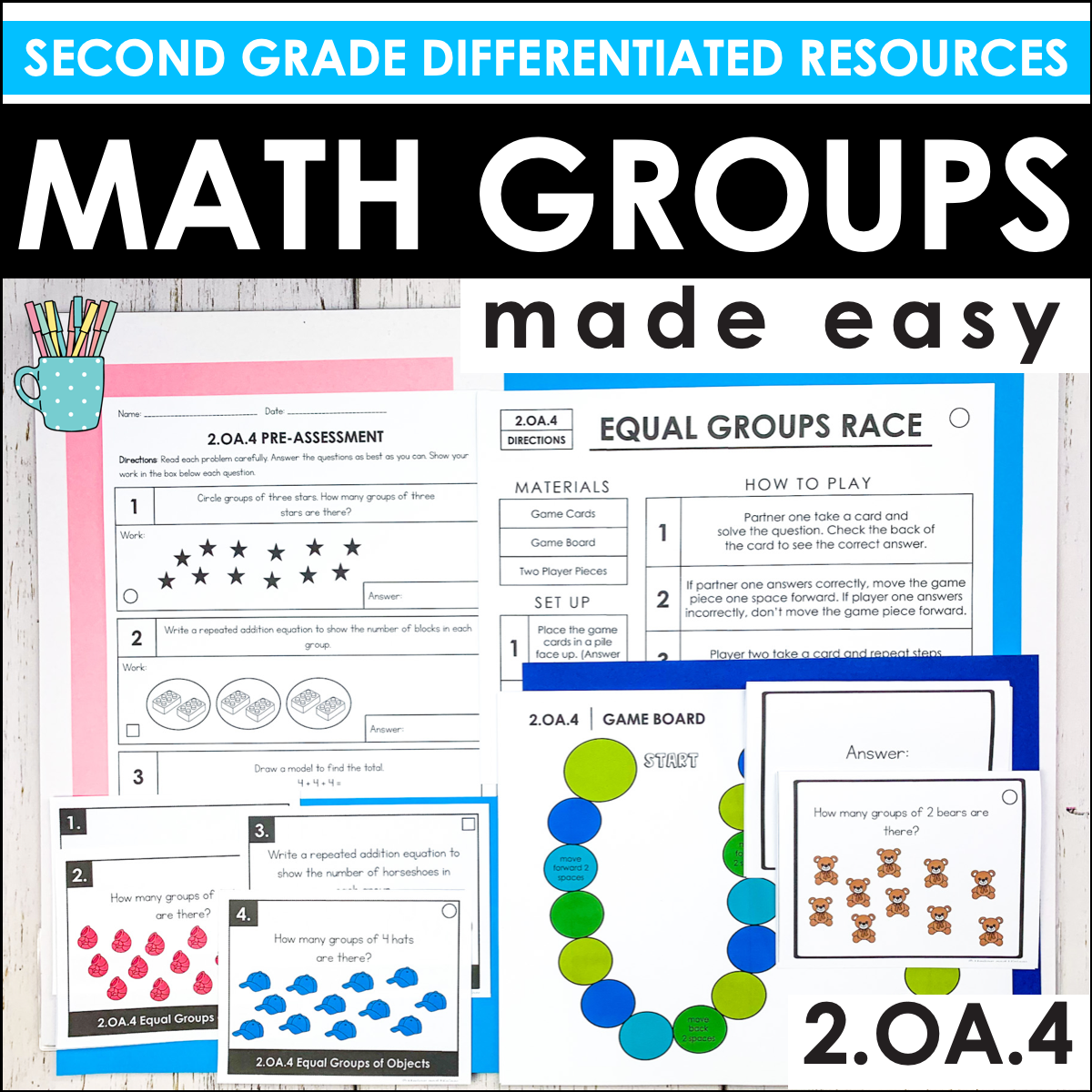 Second Grade Math Centers And Groups 2 OA 4 Equal Groups Of Objects Markers Minions May Telling Time Math Center Clock Sorting Activity Worksheets Teaching Ideas Made Easy