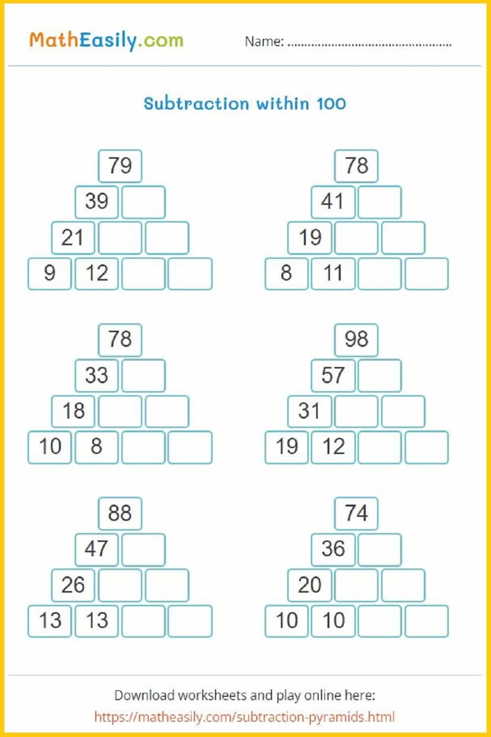 Second Grade Math Worksheets PDF Free Download Subtraction Games 2nd Grade
