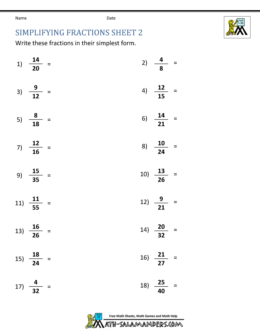 Simplifying Fractions Worksheets K12mathworksheets