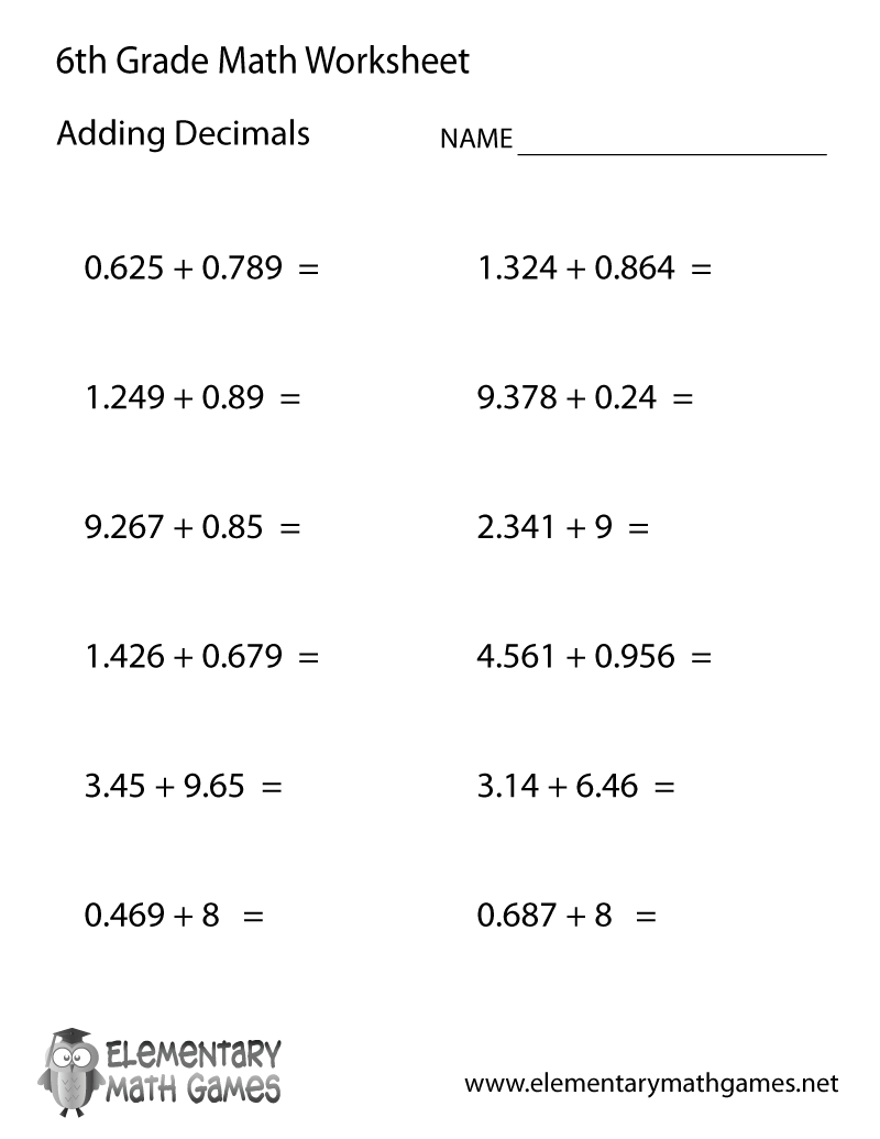 Sixth Grade Adding Decimals Worksheet Decimal Addition Worksheets 5th Grade
