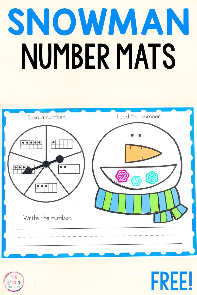 Snowman Number Spin Build Mats Free Printable