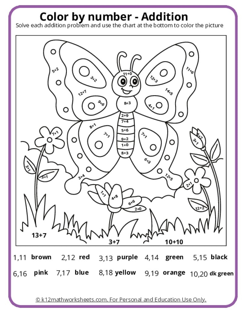 Spring Color By Number Pages K12 Math Worksheets Worksheet Wednesday Silly Spring Math Paging Supermom