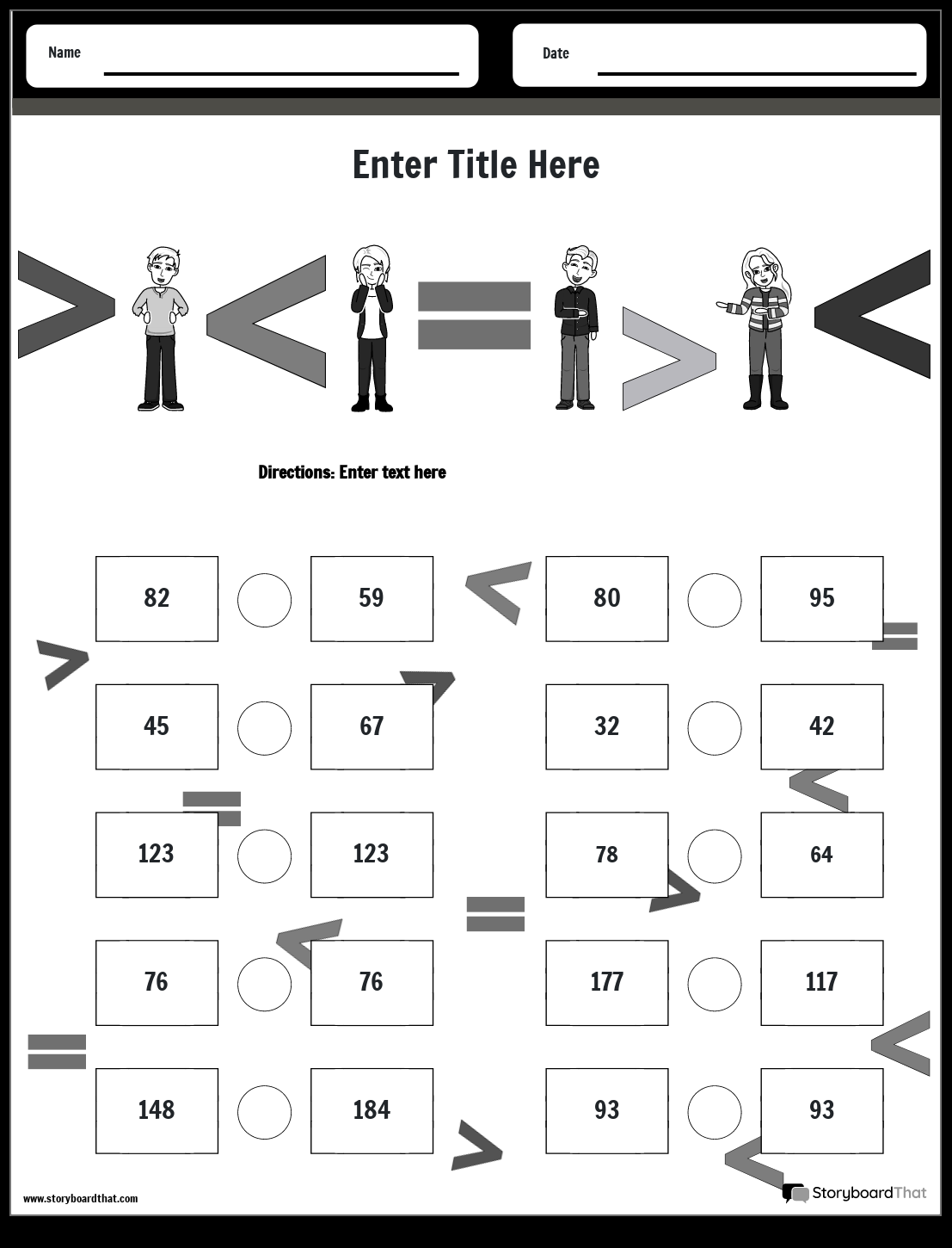 Storyboard That Free Comparing Numbers Worksheets Storyboard That Free Comparing Numbers Worksheets