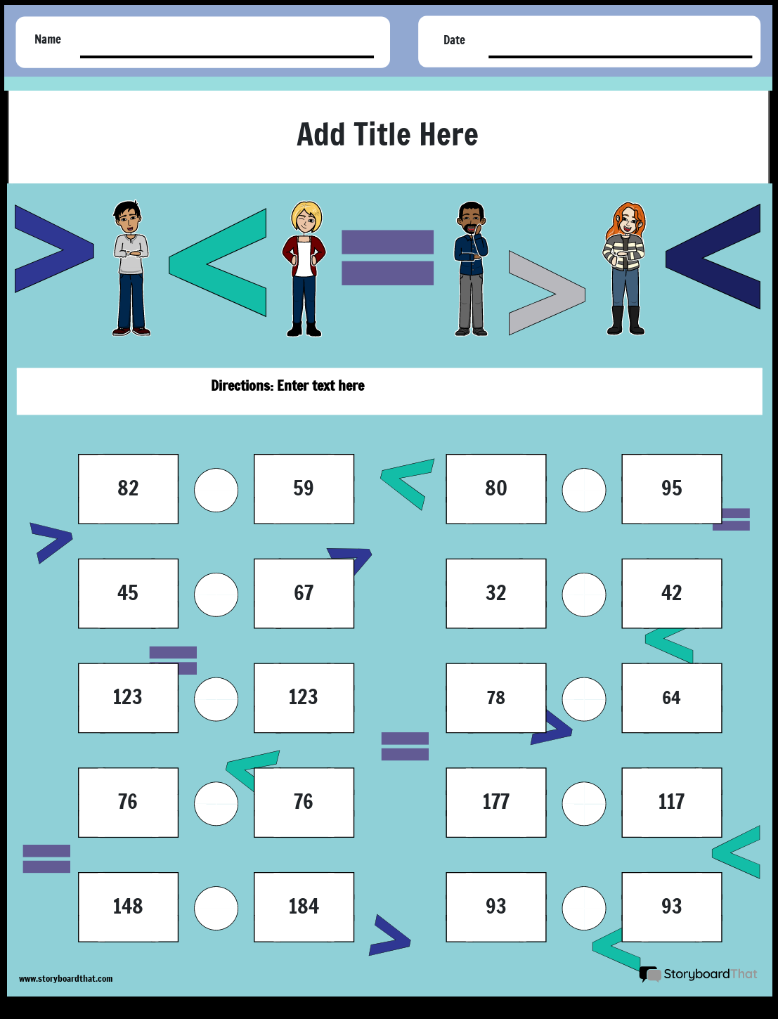 Storyboard That Free Comparing Numbers Worksheets