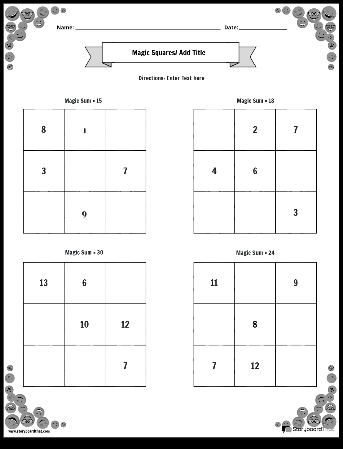 Storyboard That Magic Squares Worksheets For Math Fun Storyboard That Magic Squares Worksheets For Math Fun