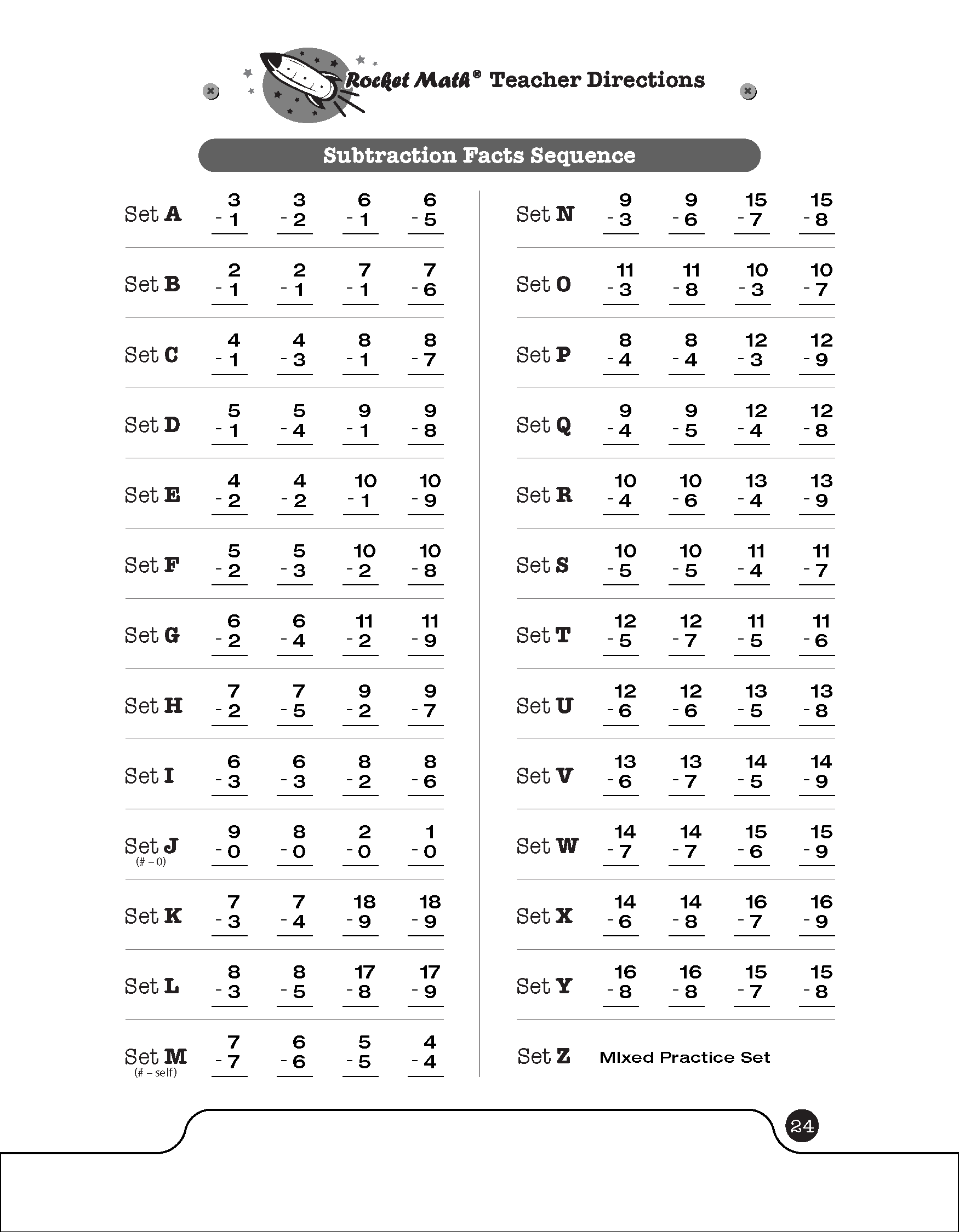Subtraction 0 Through 9s Learning Track Rocket Math