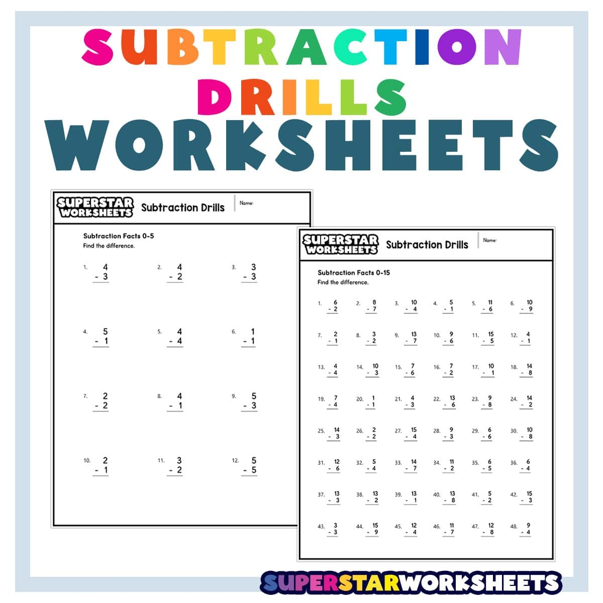 Subtraction Mad Minute Math Fun Worksheet