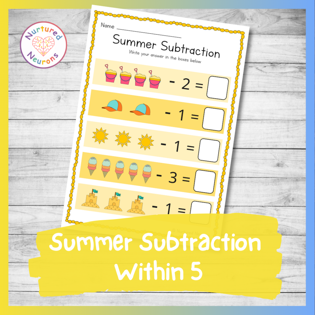 Summer Subtraction Within 5 Worksheet Preschool And Kindergarten Math Printable Nurtured Neurons Printable Kindergarten Math Worksheets PDF Free Download
